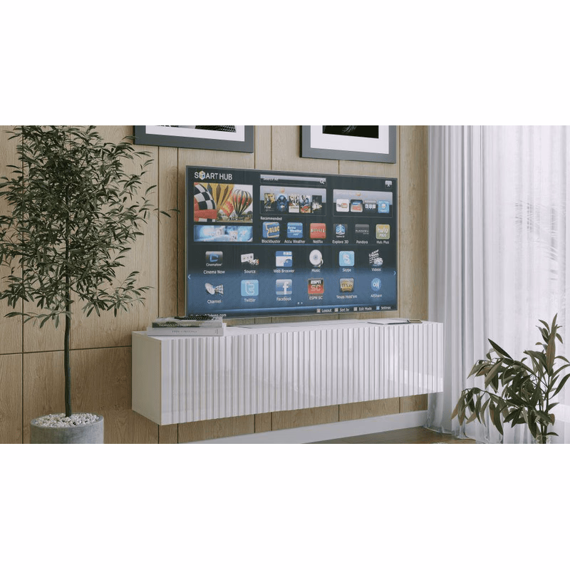 ArtExt Závesný TV stolík JOY | 150 cm Farba: Biely lesk (drážky)