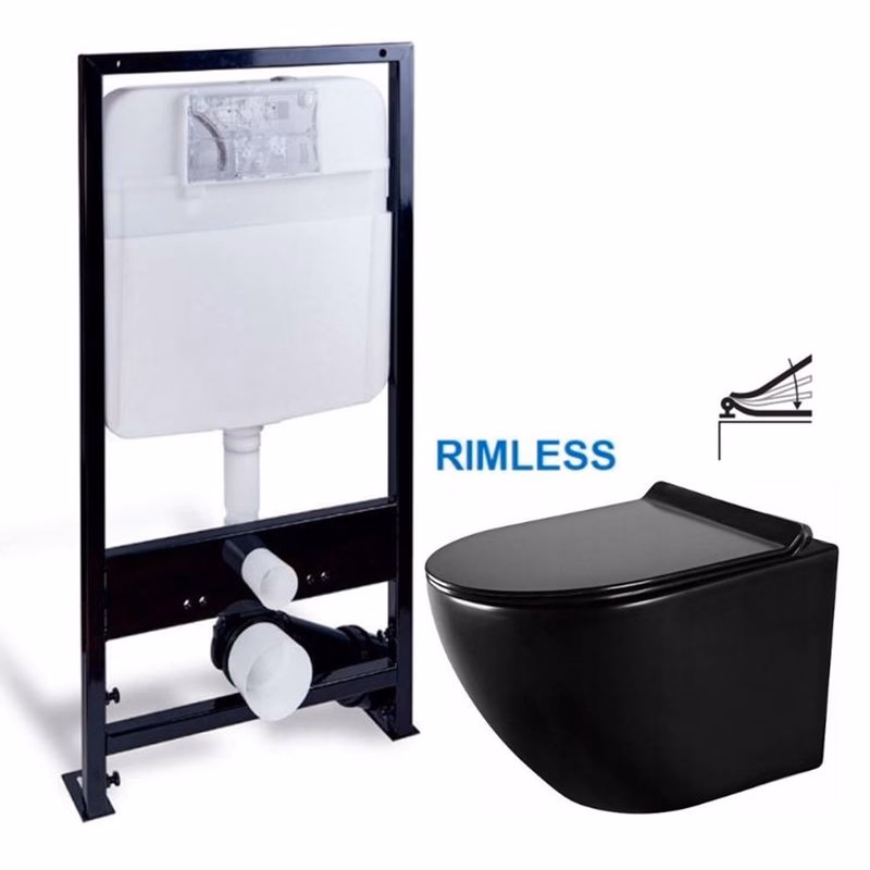 PRIM predstenový inštalačný systém bez tlačidla + WC MEXEN LENA ČERNÁ Rimless + SEDADLO PRIM_20/0026 X ME01