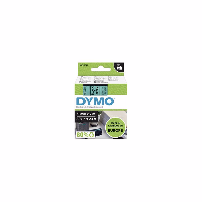 Dymo originál páska do tlačiarne štítkov, Dymo, 40919, S0720740, černý tlač/zelený podklad, 7m, 9mm, D1