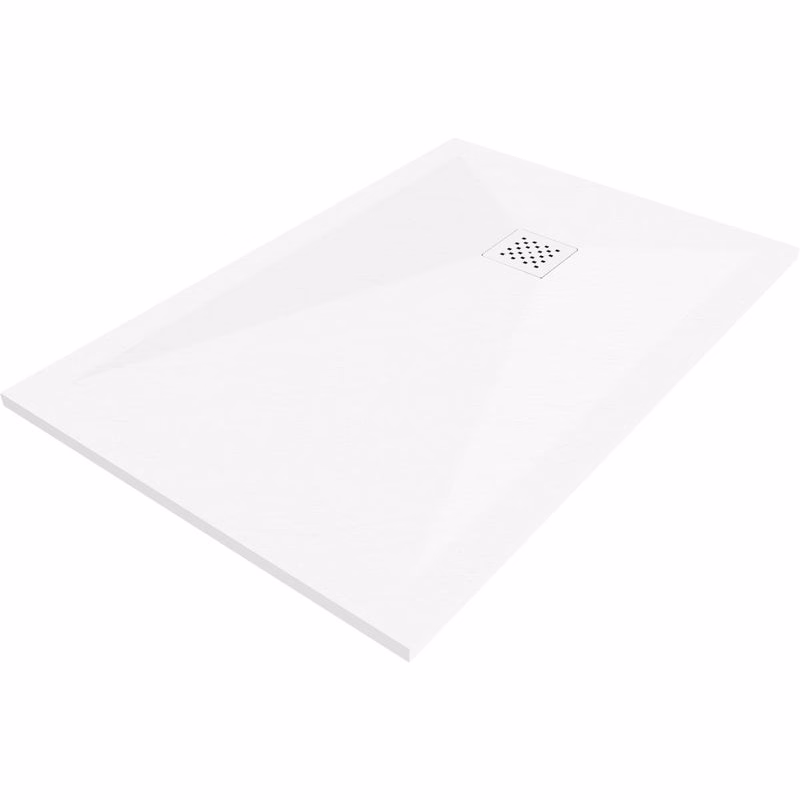 MEXEN/S - Stone+ obdĺžniková sprchová vanička 100 x 70, biela, mriežka biela 44107010-W