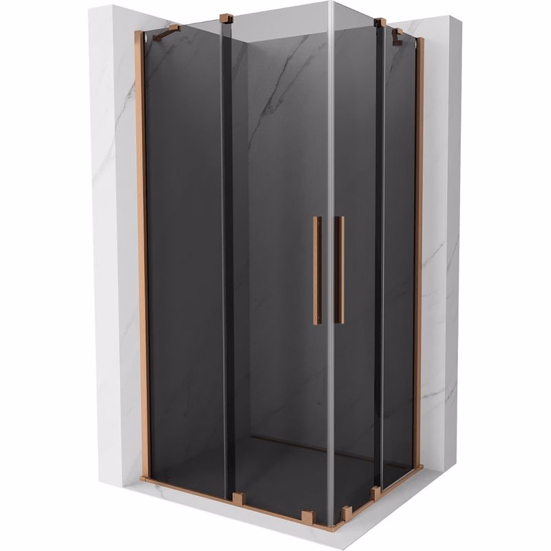 MEXEN/S - Velar Duo sprchovací kút, posuvné dvere 90 x 80, grafit, meď kartáčovaná 871-090-080-42-65