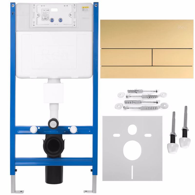 REA/S - Podomietkový WC systém K011A-Q + tlačidlá T Brush Gold KPL-E0055