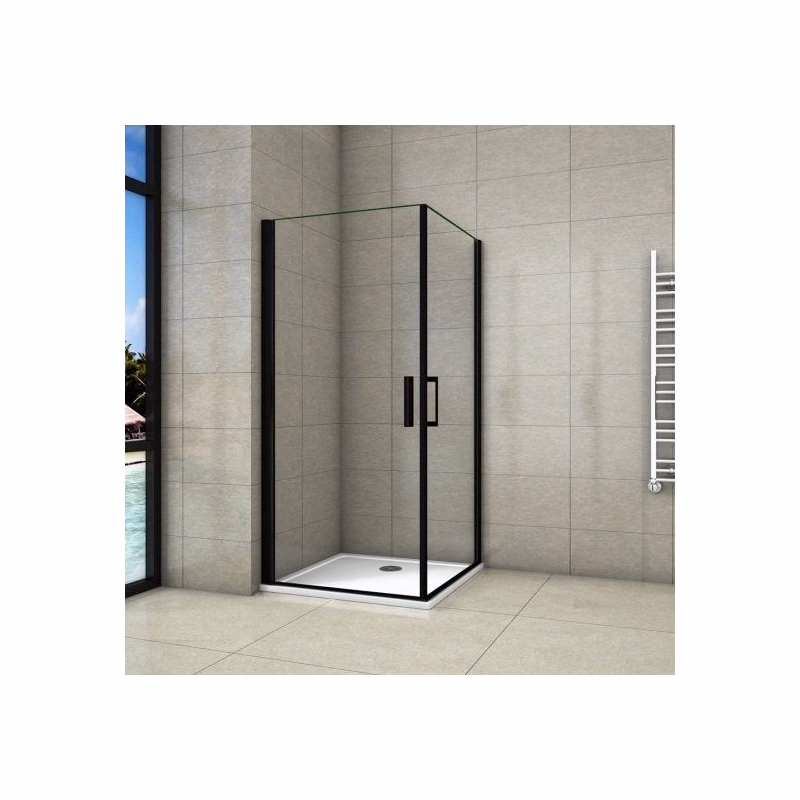 H K - Sprchovací kút BLACK SAFIR A2 100cm s dvoma jednokrídlovými dverami vrátane sprchovej vaničky z liateho mramoru SE-BLACKSAFIRA2100 / THOR-100sq