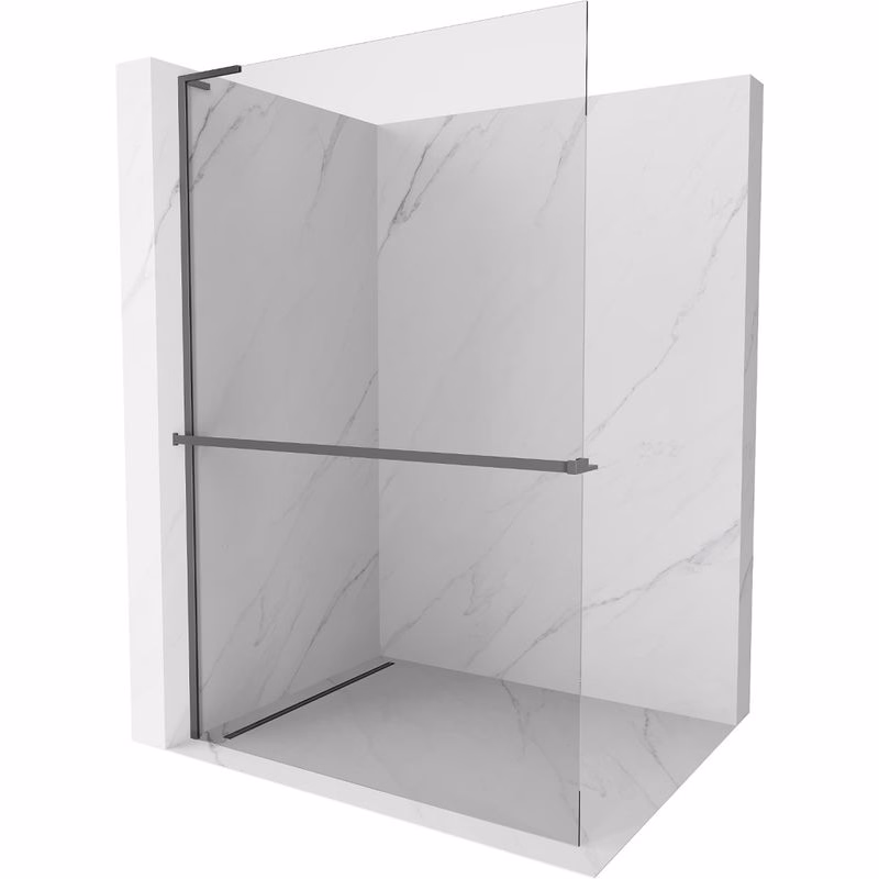 MEXEN/S - Kioto+ L Sprchová zástena WALK-IN s poličkou a držiakom uterákov 120 x 200, transparent, grafit metal 800-120-123-95-00
