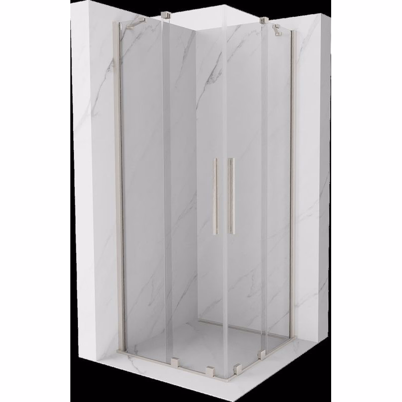 MEXEN/S - Velar Duo sprchovací kút, posuvné dvere 80 x 80, transparent, nikel kartáčovaný 871-080-080-02-97