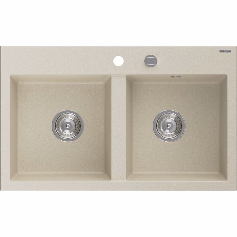 MEXEN MEXEN - Hektor granitový drez 2-bowl 800 x 480 mm, béžová, sifón chróm 6521802000-69