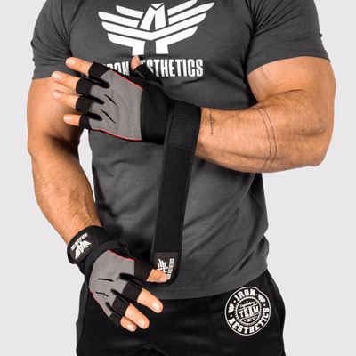 Fitness rukavice Iron Aesthetics Leather Beast, sivé