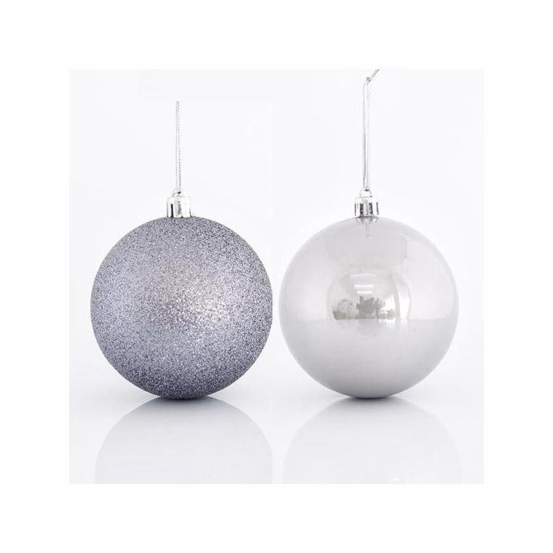 Eurolamp Vianočné ozdoby plastovej šedej gule, 8 cm, set 6 ks