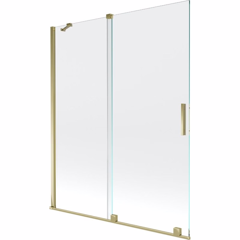 MEXEN/S - Velar Dvojkrídlová posuvná vaňová zástena 140 x 150, transparent, zlatá 896-140-000-01-50