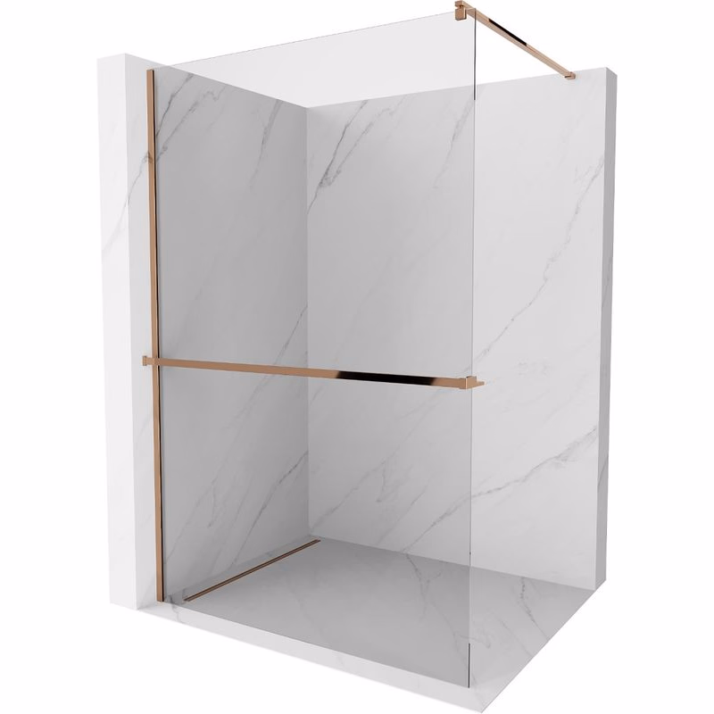 MEXEN/S - Kioto+ Sprchová zástena WALK-IN s poličkou a držiakom uterákov 85 x 200, transparent, ružové zlato 800-085-121-60-00