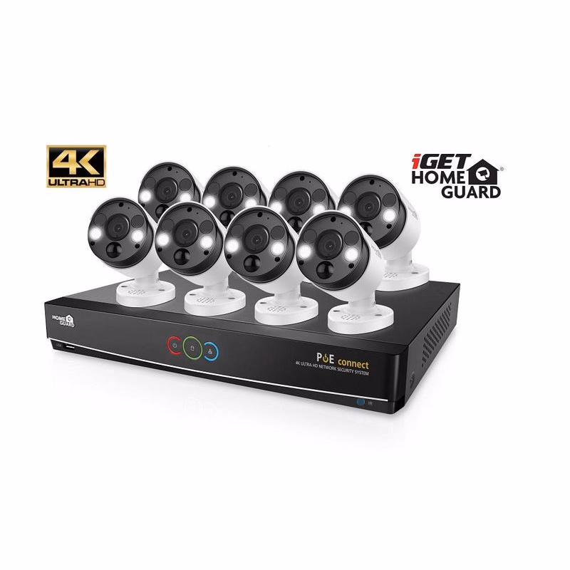 iGET HOMEGUARD HGNVK164908 - Ultra HD 4K systém s PoE napájaním, 16-kanálové NVR + 8x HGNVK936CAM 4K kamera