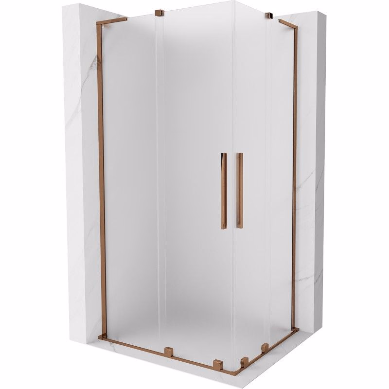 MEXEN/S - Velar L Duo sprchovací kút, posuvné dvere 90 x 80, dekor, ružové zlato 871-090-080-02-33-60