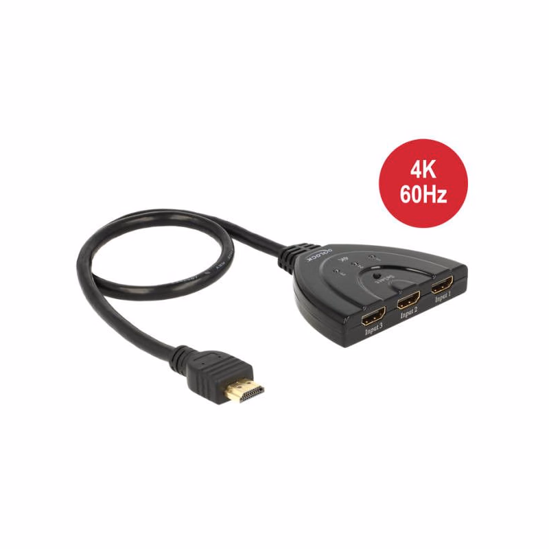 Delock Delock HDMI UHD Switch 3 x HDMI in > 1 x HDMI out 4K s integrovaným káblom 50 cm