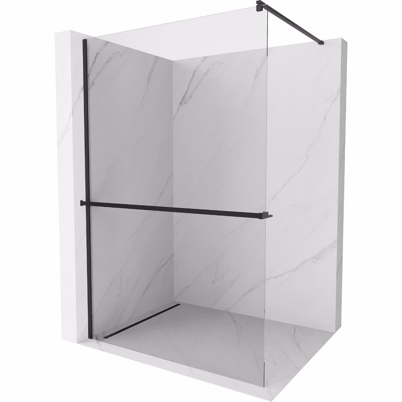 MEXEN/S - Kioto+ Sprchová zástena WALK-IN s poličkou a držiakom uterákov 85 x 200, transparent, čierna 800-085-121-70-00