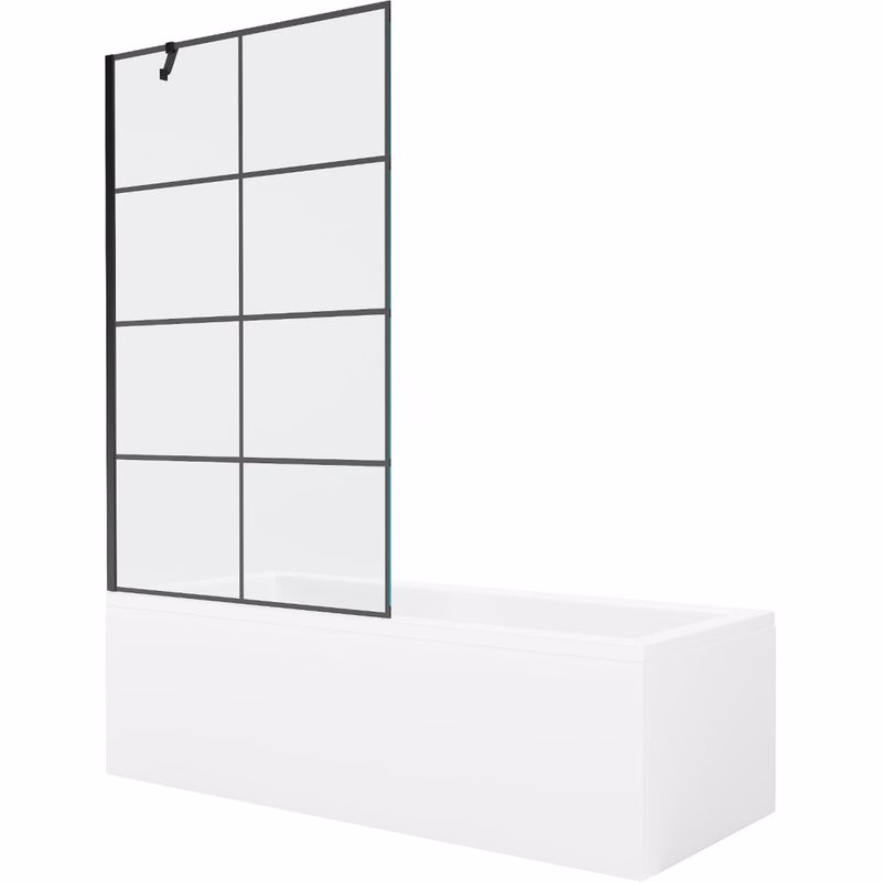 MEXEN/S - Cubik obdĺžniková vaňa 150 x 70 cm s panelom + vaňová zástena 100, čierna vzor 550315070X9510007077