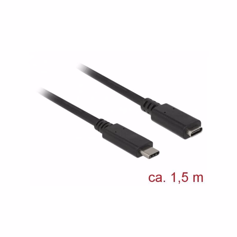 Delock Predlžovací kábel SuperSpeed USB (USB 3.1 Gen 1) USB Type-C™ samec > port samica 3 A 1,5 m čierny