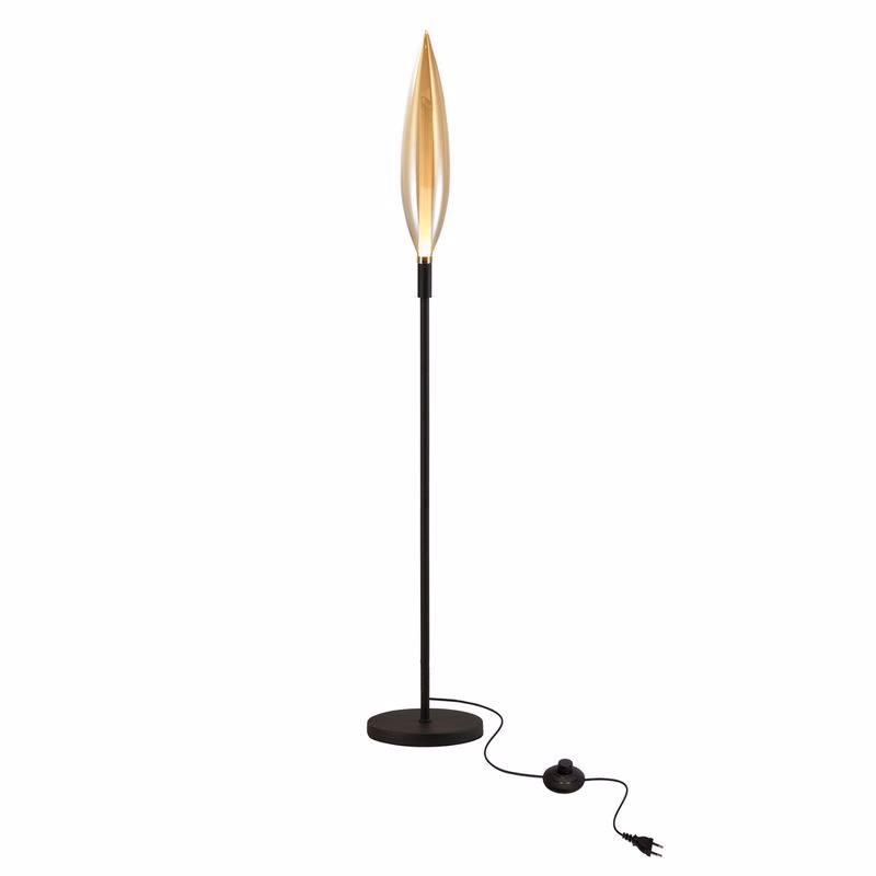 Lampa podłogowa Nordic szklana z bursztynowym kloszem czarna metalowa stojąca