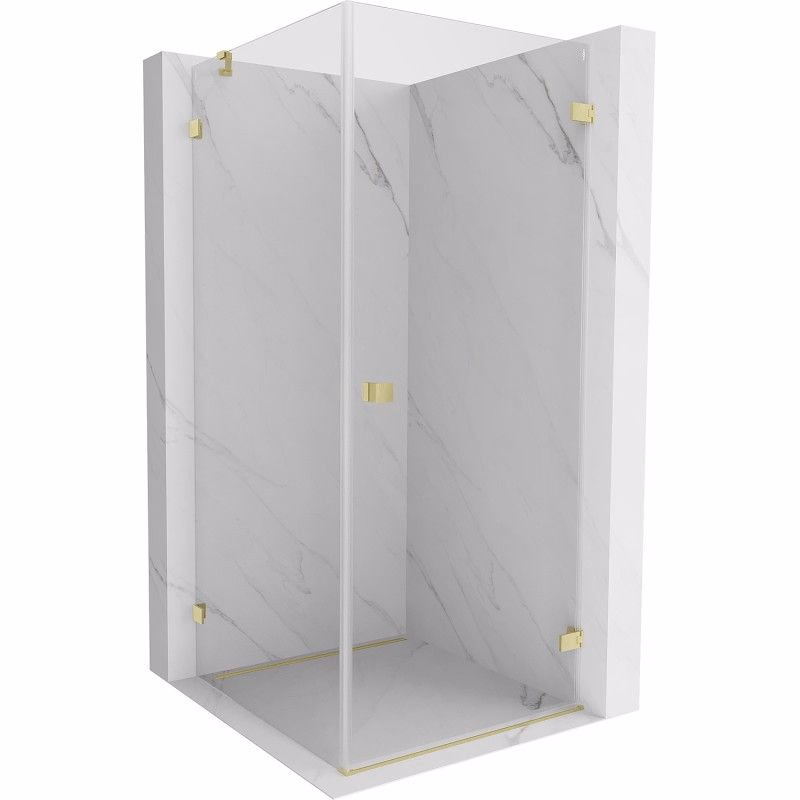 MEXEN/S - Lunar-B sprchovací kút dvere krídlové pravá 80 x 80, transparent, zlato kartáčovaná 832-080-080-55-00-P