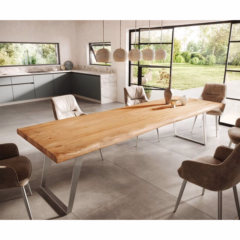 Jedálenský stôl Edge 300x100 cm XL akácia prírodná nerezová oceľ