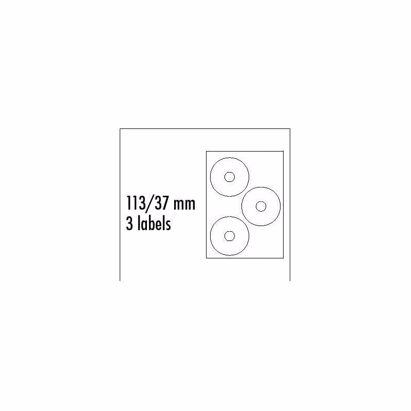 Logo etikety na CD 113/37mm, A4, matné, biele, 3 etikety, 140g/m2, balené po 25 ks, pre inkoustové a laserové tlačiarne