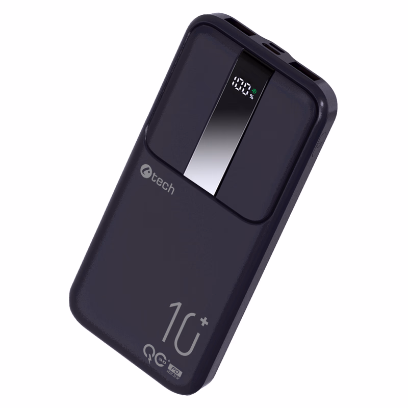 C-TECH Powerbanka 10000mAh, Li-Pol, 22,5 W, USB-C/USB-A/micro USB/PD/Quick charge/display