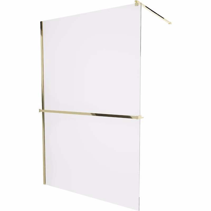 MEXEN/S - KIOTO Sprchová zástena WALK-IN s poličkou a držiakom uterákov 90 x 200, transparent 8 mm, zlatá 800-090-121-50-00