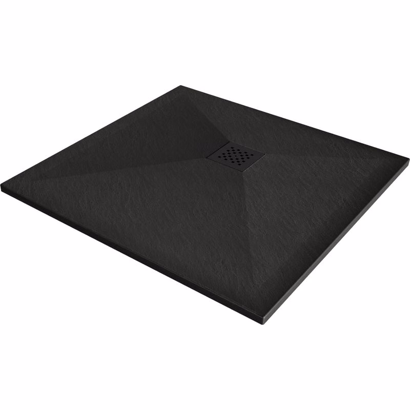 MEXEN/S - Stone+ štvorcová sprchová vanička 70 x 70, čierna, mriežka čierna 44707070-B