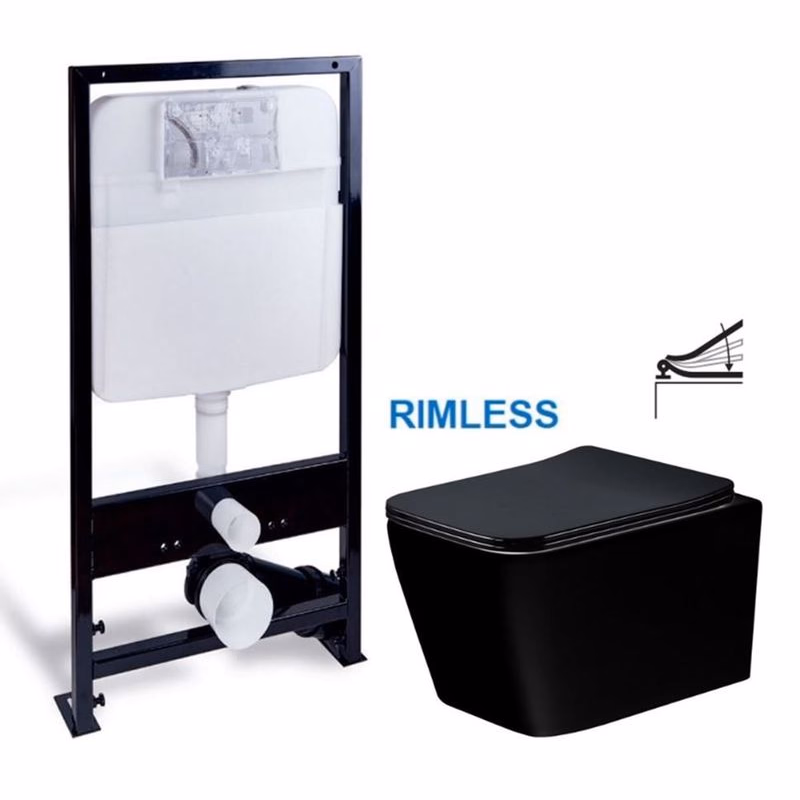 PRIM predstenový inštalačný systém bez tlačidla + WC MEXEN TEO ČERNÁ Rimless + SEDADLO PRIM_20/0026 X ME02