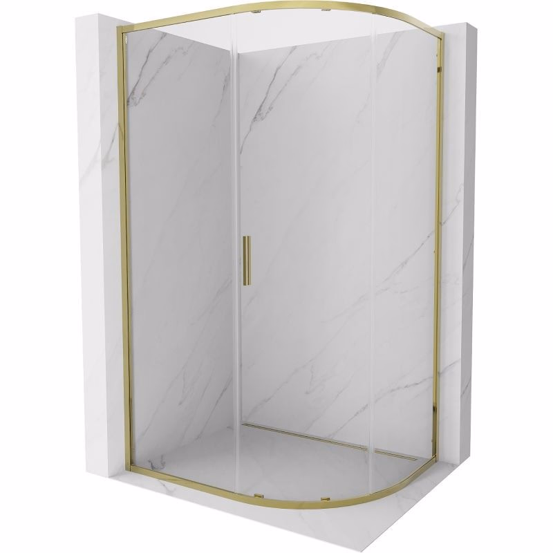 MEXEN - Exo štvrťkruhový posuvný sprchovací kút 90 x 80, transparent, zlato 8131-090-080-50-00
