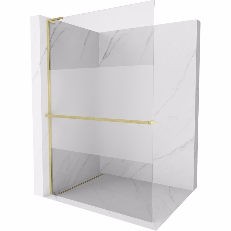MEXEN/S - Kioto+ L Sprchová zástena WALK-IN s poličkou a držiakom uterákov 80 x 200, transparent/dekor, zlatá kartáčovaná 800-080-123-55-35