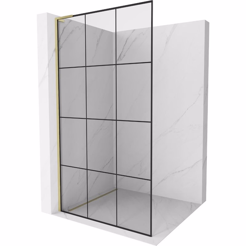 MEXEN/S - Kioto L Sprchová zástena WALK-IN 110 x 200, čierny vzor, zlato kartáčovaná 800-110-103-55-77