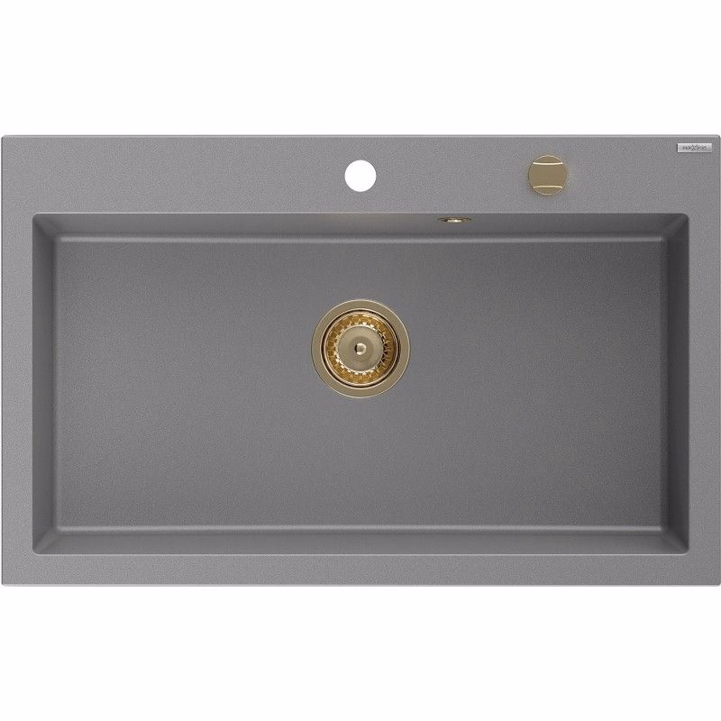 MEXEN/S MEXEN/S - Elix granitový drez 1-miska 800 x 500 mm, sivý, sifón zlatá 6527801005-71-G