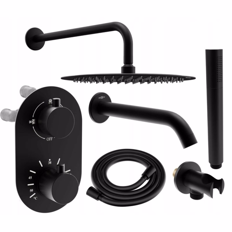 MEXEN/S - Kai DR70 podomietkový vaňový SET s výtokovou hubicou + slim sprcha 30, čierny 77602DR70301-70