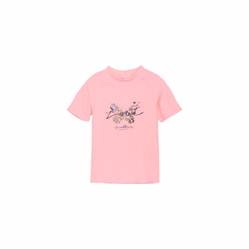 Dievčenské tričko na kúpanie COLOR KIDS T-shirt W. Print, salmon rose