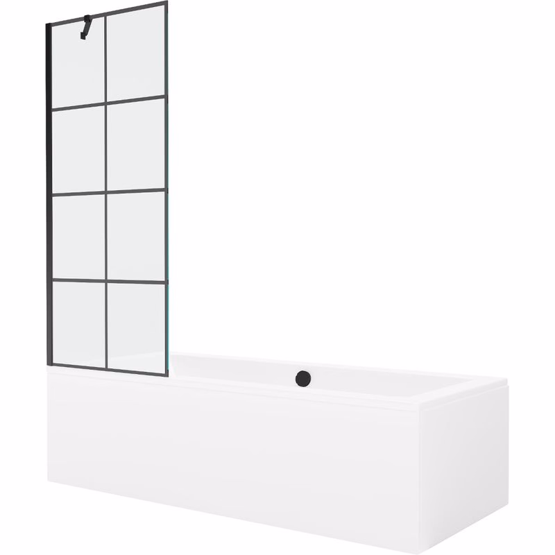 MEXEN/S - Cube obdĺžniková vaňa 170 x 80 cm s panelom + vaňová zástena 70, čierna vzor 550517080X9507007077