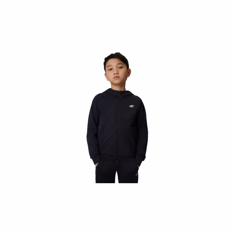 Chlapčenská tréningová mikina so zipsom 4F JUNIOR SWEATSHIRT FNK M690-20S-DEEP BLACK