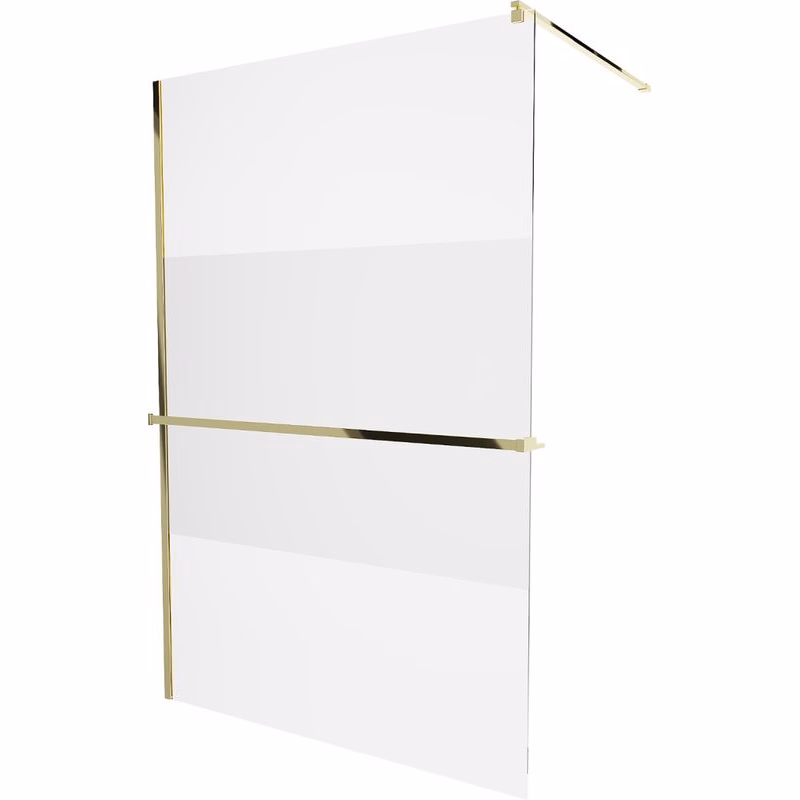 MEXEN/S - KIOTO Sprchová zástena WALK-IN s poličkou a držiakom uterákov 100 x 200, transparent 8 mm, zlatá 800-100-121-50-35