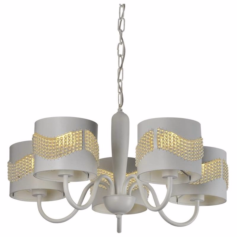 Závesná lampa biela s korálkovým lustrom 5xE27 Antonio