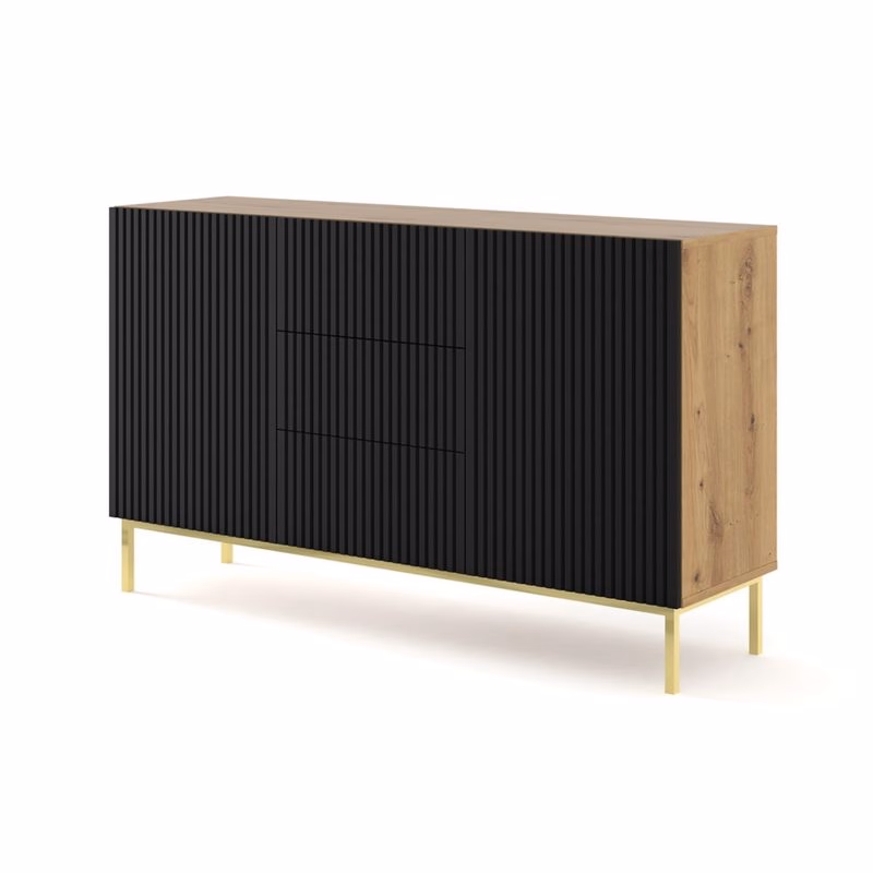 ArtBm Komoda RAVENNA B 2D3S 150 | dub artisan / čierna matná Prevedenie: Dub artisan / čierny mat / zlatá podnož
