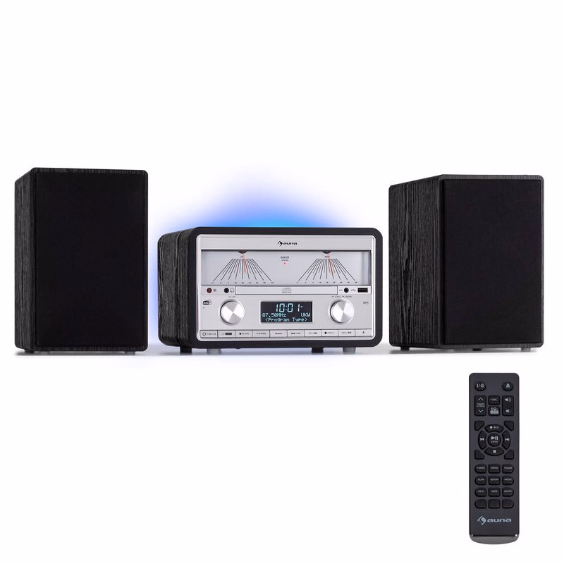 Auna Elton, stereo systém, CD, BT, MP3, DAB+, FM rádio, VU merač, podsvietenie