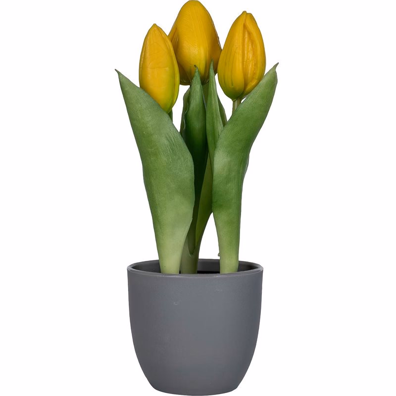 Umelé tulipány v kvetináči, žlté