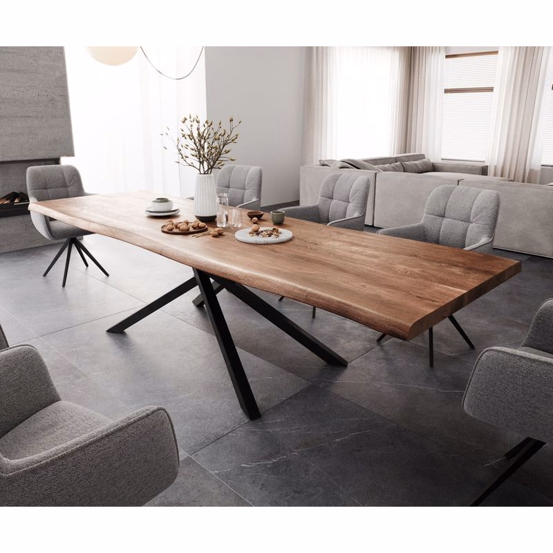 Jedálenský stôl Edge 300x100 XL akácia hnedá krížová podstava obdĺžnik