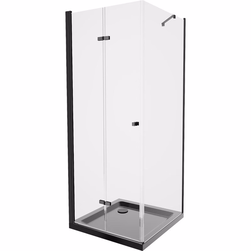 MEXEN/S - Lima sprchový kút zalamovacie dvere 90 x 90, transparent, čierny + Flat čierna vanička so sifónom 856-090-090-70-00-4070B