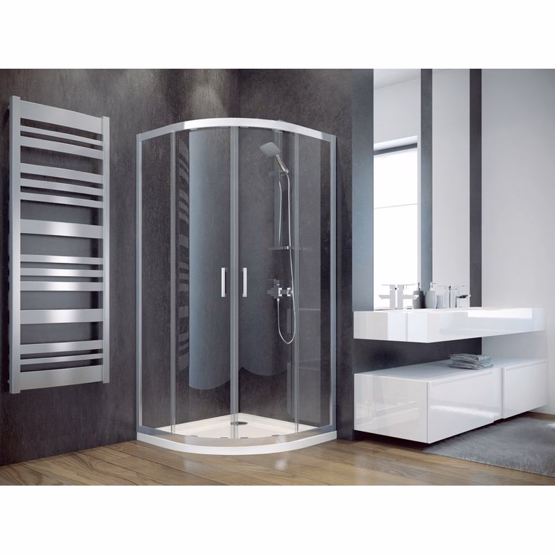 BESCO - Štvrťkruhový sprchovací kút MODERN 185 - FARBA rámu - Chróm / Leštený hliník (ALU), Rozmer A - 80, Rozmer B - 80, Rozmer C - 185, Smer zatvárania - Univerzálne Ľavé / Pravé, Výplň - Fume bezpečnostné sklo - 6 mm BCMOD80CTVRTCG
