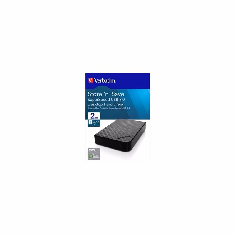 Verbatim externý pevný disk, Store N Save, 3.5", USB 3.0 (3.2 Gen 1), 2TB, 47683, černý