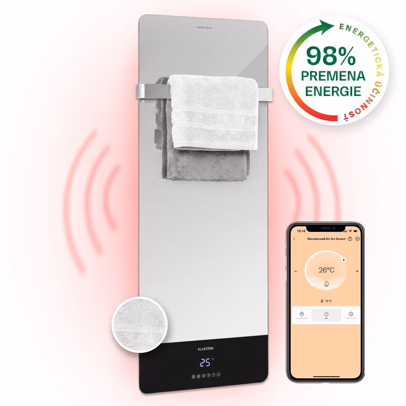 Klarstein Hot Spot Crystal Reflect Smart, infračervený ohrievač, 850 W, aplikácia, časovač, zrkadlo