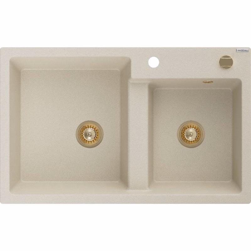 MEXEN/S MEXEN/S - Tomas granitový drez 2-bowl 800x500 mm, béžová, sifón zołty 6516802000-69-G