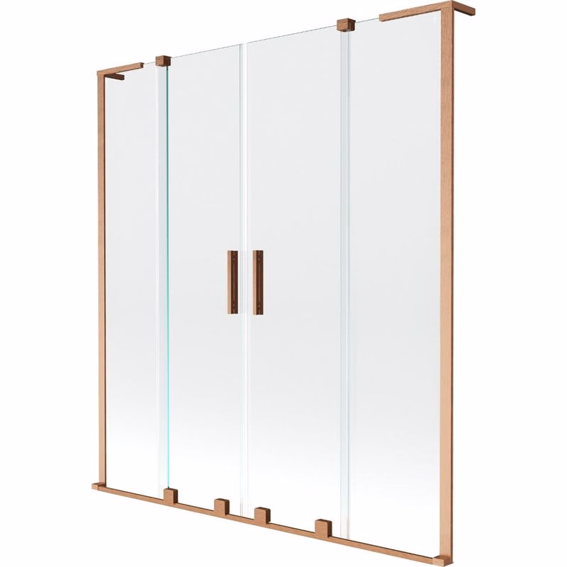 MEXEN/S - Velar L Duo dvojkrídlová posuvná vaňová zástena 150 x 150, transparent, meď kartáčovaná 896-150-003-02-65
