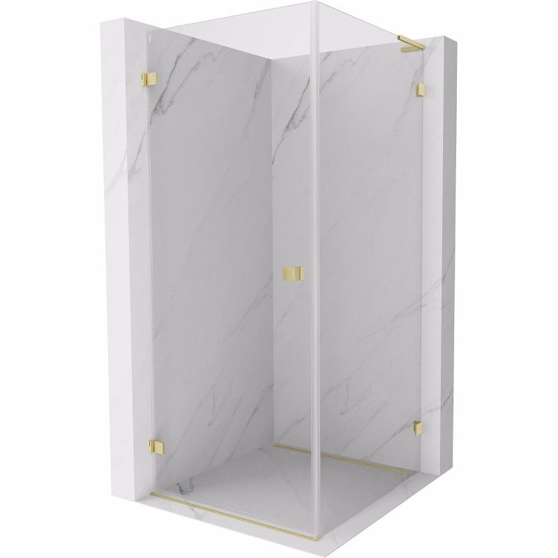 MEXEN/S - Lunar-B L sprchový kút dvere krídlové ľavá 80 x 80, transparent, zlato kartáčovaná 832L-080-080-55-00-L