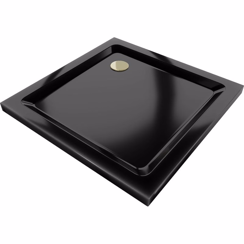 MEXEN/S - Flat Sprchová vanička štvorcová slim 100 x 100, čierna + zlatý sifón 40701010G